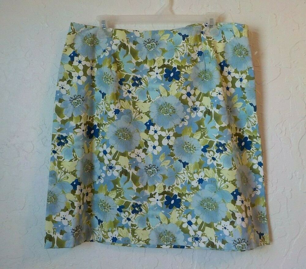 Jaclyn Smith Blue Floral Skirt Women size 16 Stretch Cotton ZipUp Casual comfort
